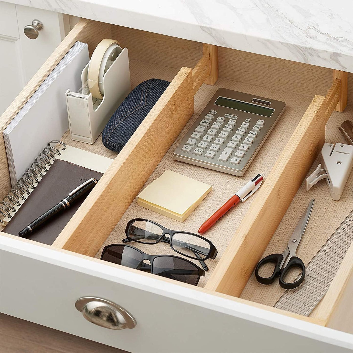 Fabsome Drawer Divider 6 Pack, Bamboo Kitchen Dividers Organizers Adjustable 17''-22'', Wooden Dresser Separators for Nursery Organization Clothes Socks Underwear Baby Clothing, with Soft Foam Ends