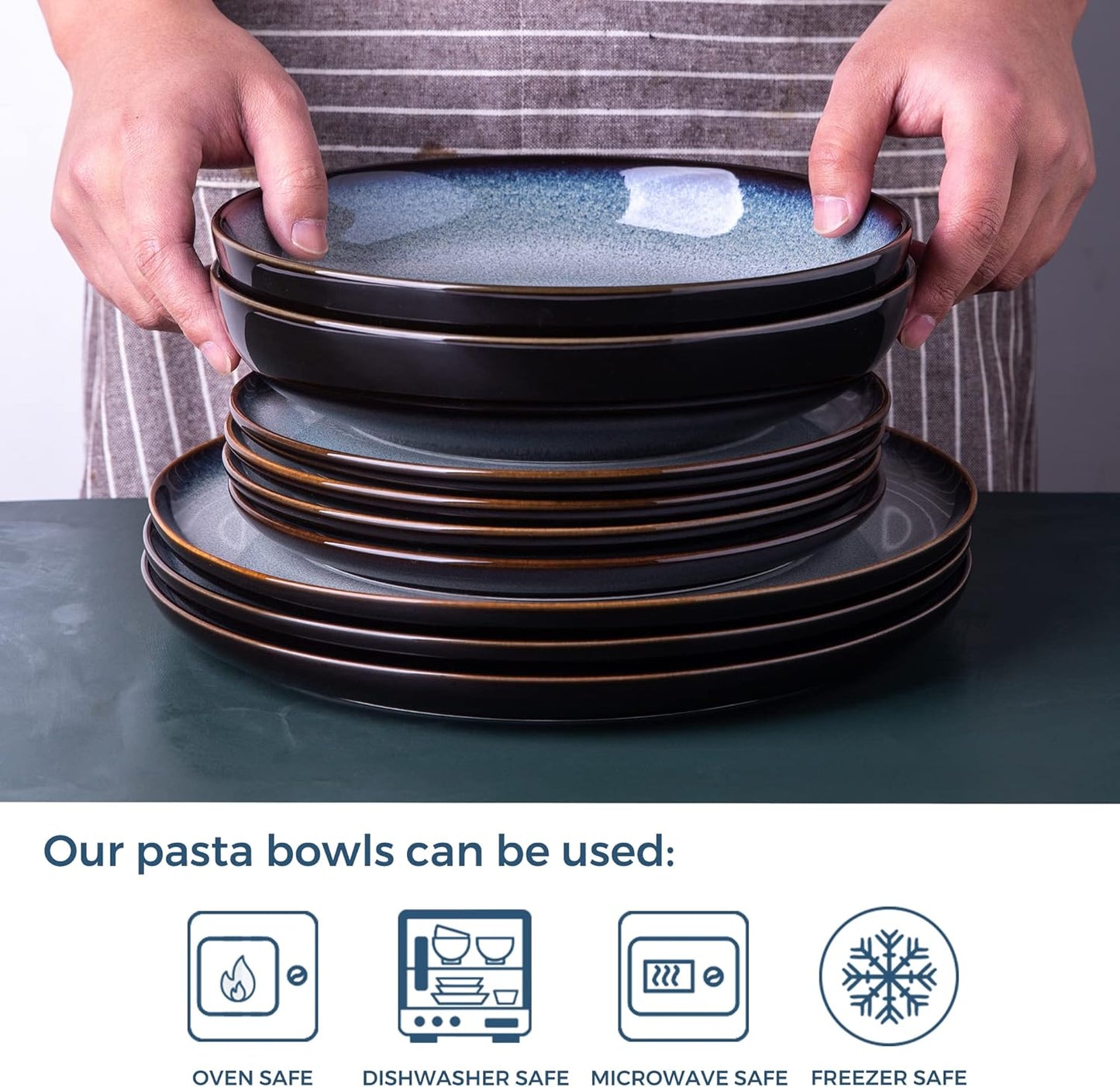 LERATIO Large Pasta Bowls,38oz Ceramic Pasta Bowls,9.0" Reactive Glaze Pasta Bowl Set of 6,Microwave & Dishwasher,Oven Safe,Wide Serving Bowls for Salad,Pasta,Fruit,Scratch Resistant-Gray White