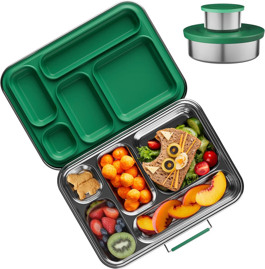 Stainless Steel Bento Box Kids, Kids Metal Bento Lunch Box BPA Free Lunch Box Containers 304 Stainless Steel Bento Box for School and Office(Green)