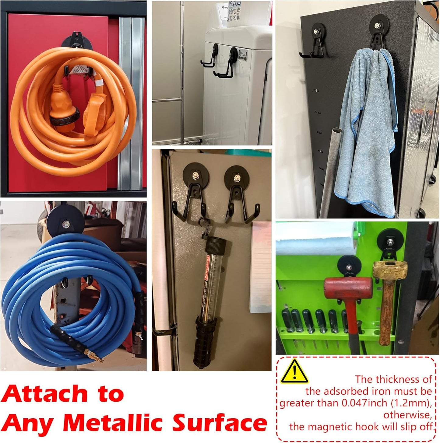 MUTUACTOR Powerful Magnetic Hooks,Non-Slip Heavy Duty Magnetic Hooks for Hanging,Magnetic Mount Strong Metal Storage Hooks for Organize Garage Tools Power Drill Driver Tool Chest Locker(4Pack,Black)