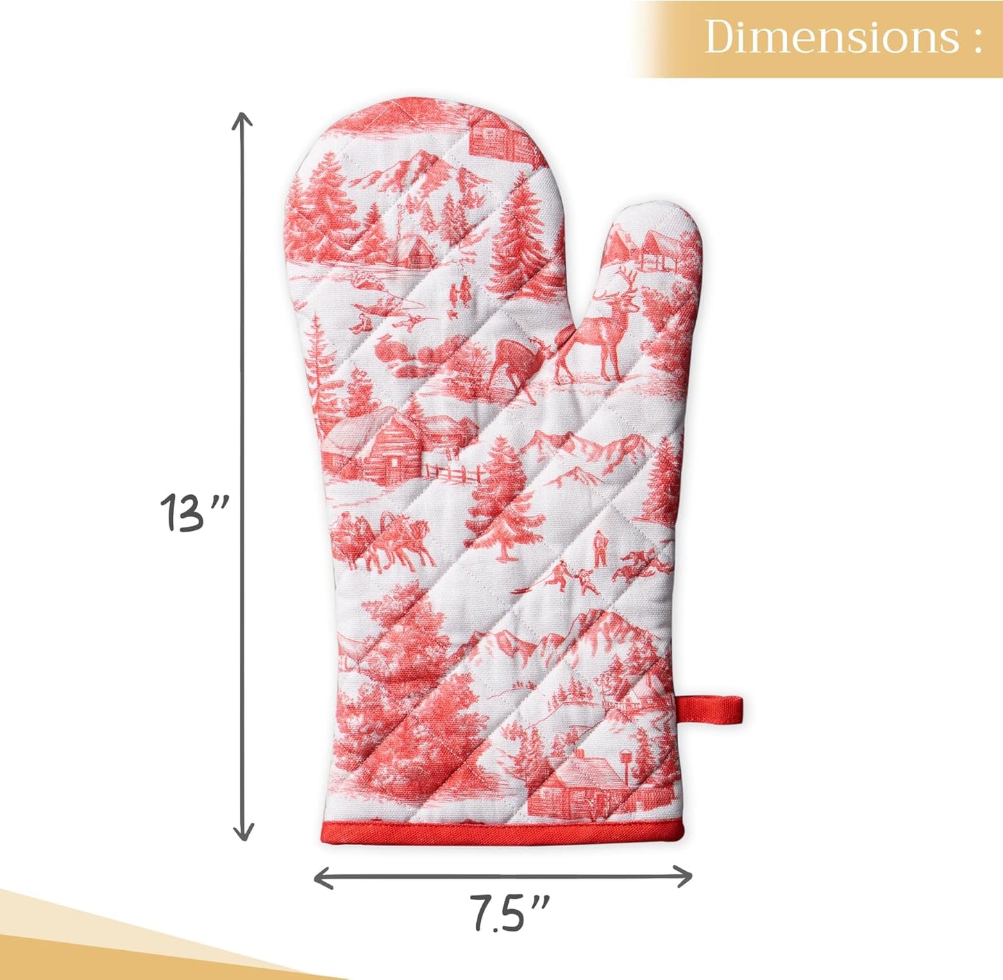 Maison d' Hermine Oven Gloves 100% Cotton Oven Mitt 7" x 13" with Loop Heat Resistant, BBQ, Cooking Gloves, Baking, Grilling, Kitchen, Handling Hot Pans (Pack of 1, Winter Jouy)