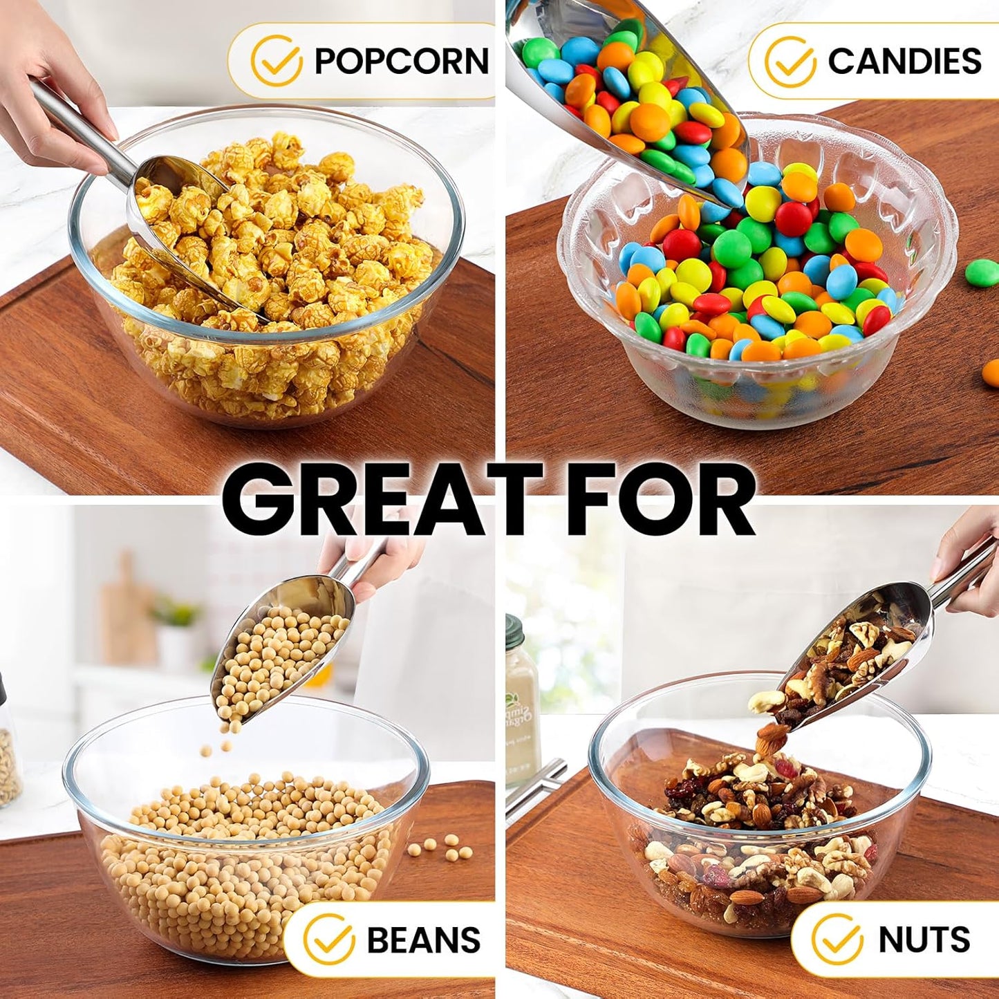 18oz Stainless Steel Ice Scoop for Freezer – Dishwasher Safe Metal Scooper with Long Handle for Ice Machines, Buckets, Dog Food, Flour, and Canisters – Ideal for Bar, Parties & Weddings