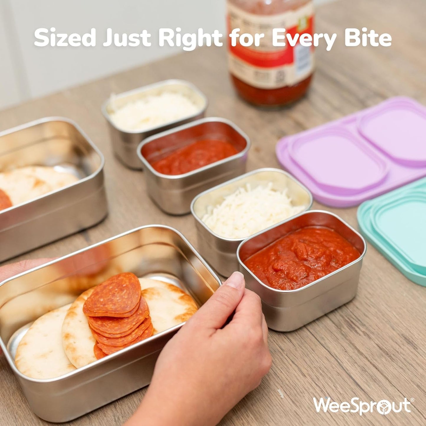 WeeSprout Stainless Steel Lunch Box Set - 750mL & 230mL Food Storage Nested Bento Boxes with Food Grade Silicone Lid - Leak Proof - Freezer Safe (Matte Green)