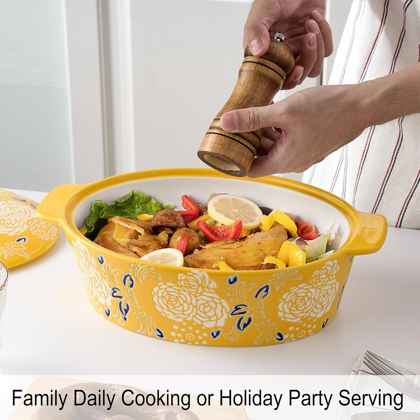 Ceramic Casserole Dish With Lid, Casserole Dishes for Oven, Baking Dish Lasagna Pans For Cooking, Oval Baking Pan, Dutch Oven, Perfect for Bread Baking and Serving, Housewarming, Christmas - Yellow