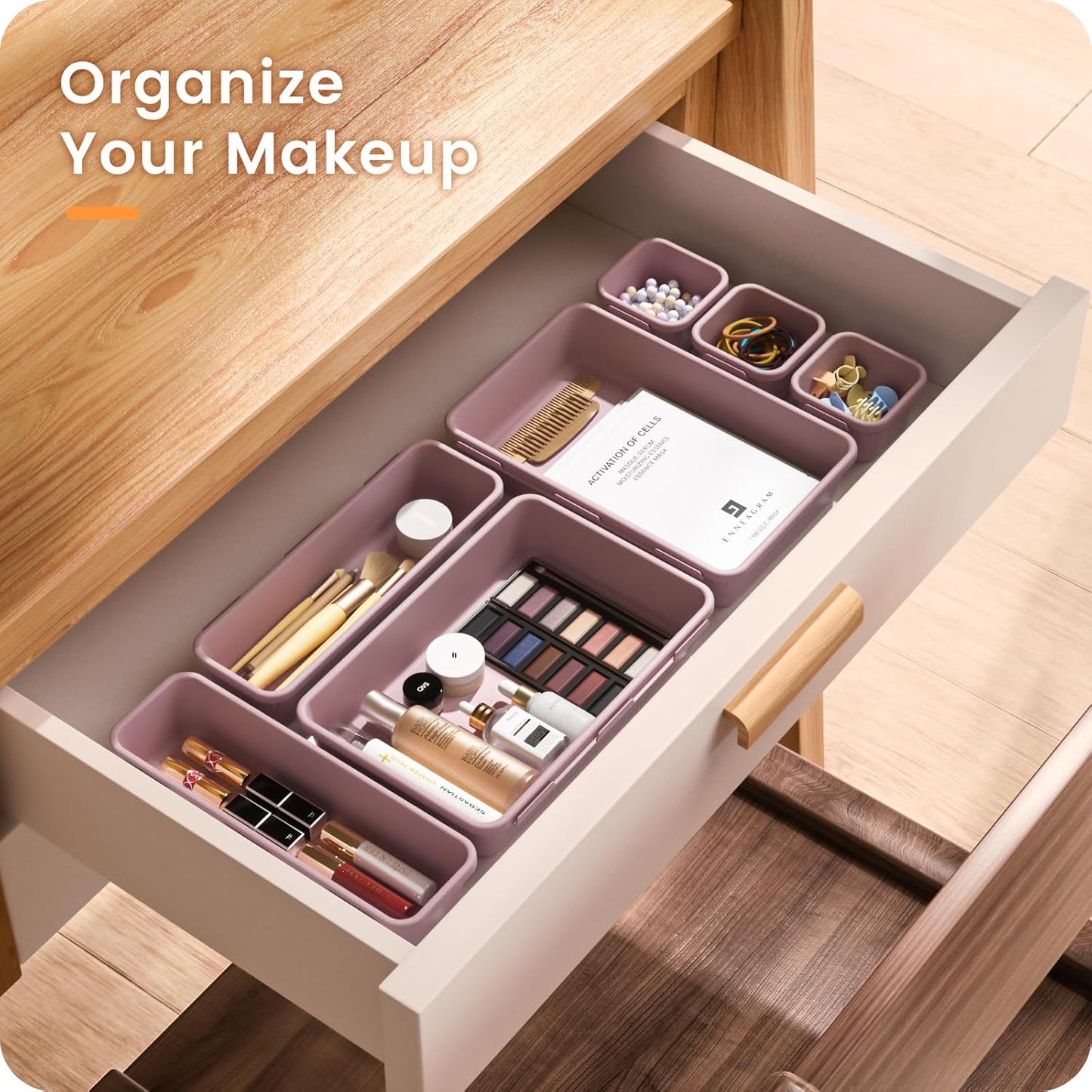 A-LuGei 【𝟮𝟮𝗣𝗖𝗦】 Plastic Lilac Desk Drawer Organizer, Bathroom Organizers and Storage, Makeup Organizer, Organization and Storage Bin Container for Vanity Office Utensils Tool Pantry Cosmetic