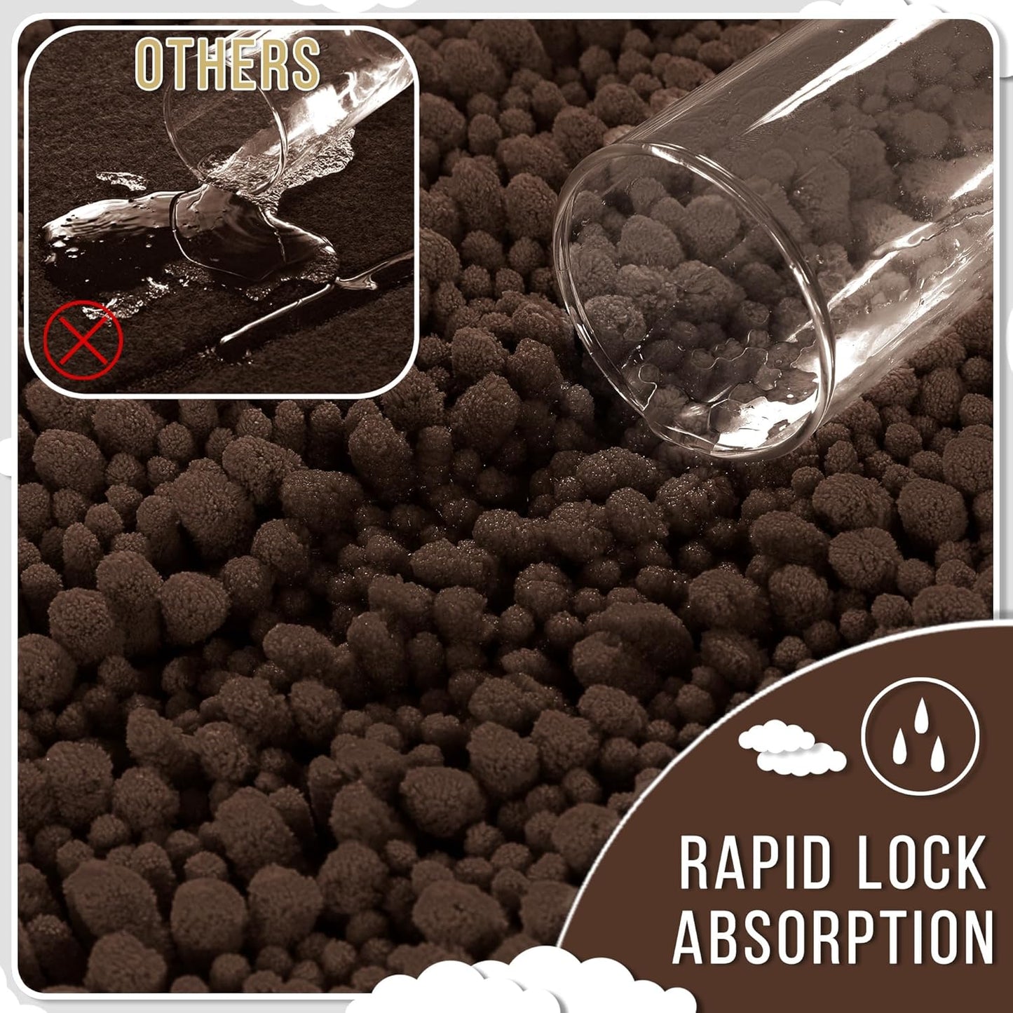 Yimobra Bathroom Runner Rug 60x24 Inch - Extra Long Non Slip Chenille Bath Mat, Soft & Absorbent, Machine Washable Shaggy Hallway Carpet for Vanity Tub Shower, Brown Home Decor Accessories