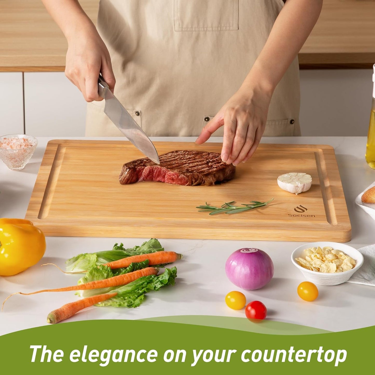 Extra Large Charcuterie Bamboo Board Non Slip Feet Over Sink Wooden Cutting Chopping Board Butcher Block Nice Solid Thick Juice Groove Big Xl XXl xlarge Hardwood Kitchen Counter Organic Meat BBQ Kit