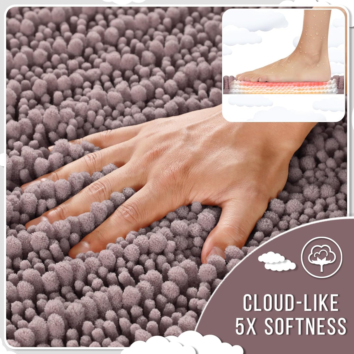 Yimobra Bathroom Rugs Non Slip Washable 24x17 Inch - Ultra Soft Absorbent Chenille Bath Mat, Quick Dry Shaggy Floor Carpet for Tub Shower, Mauve Home Decor Accessories