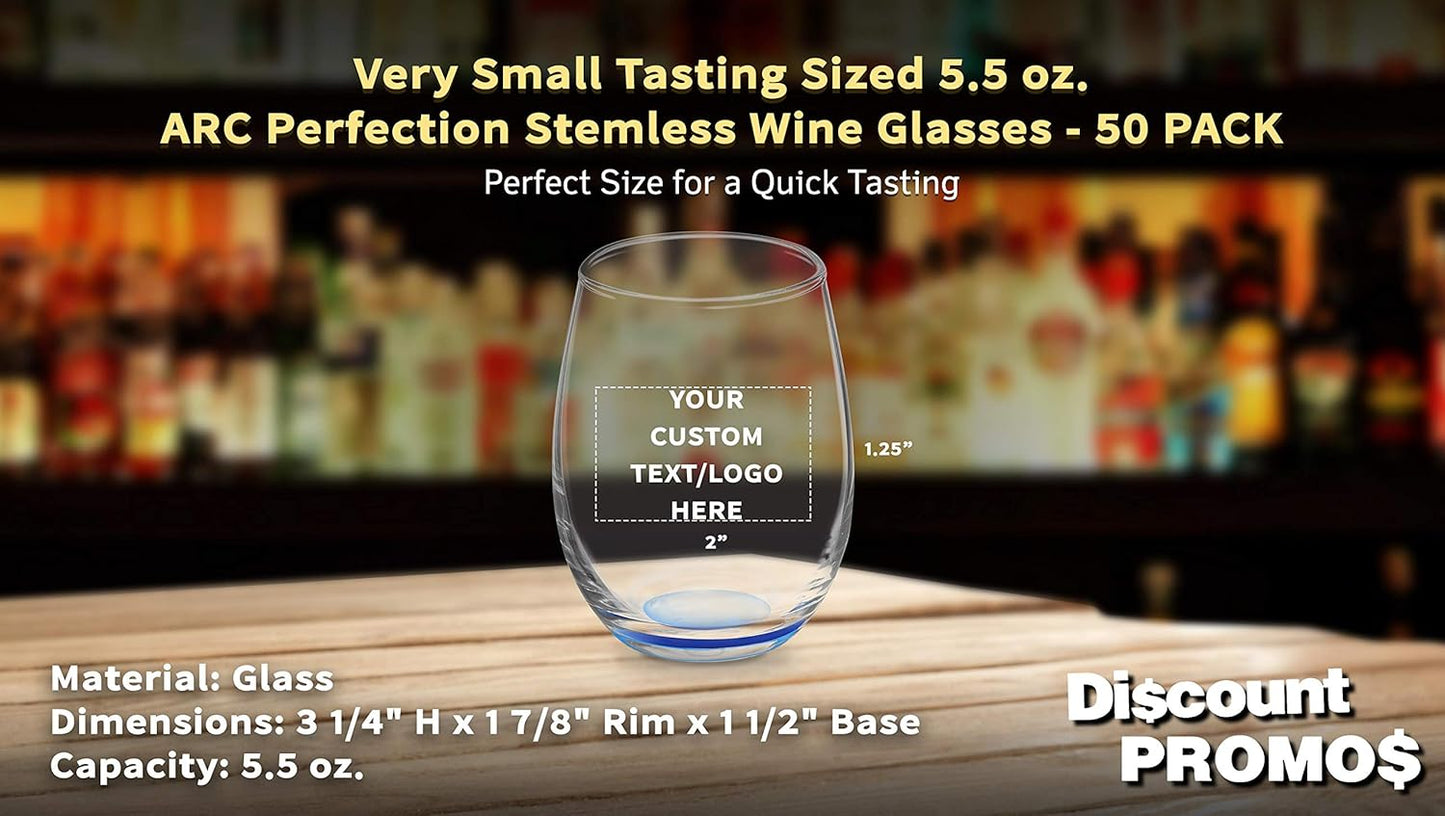 Custom Stemless Wine Glasses by ARC 5.5 oz. Set of 50, Personalized Bulk Pack - Perfect for Hotel, Bar, Restaurant or Lounge - Blue