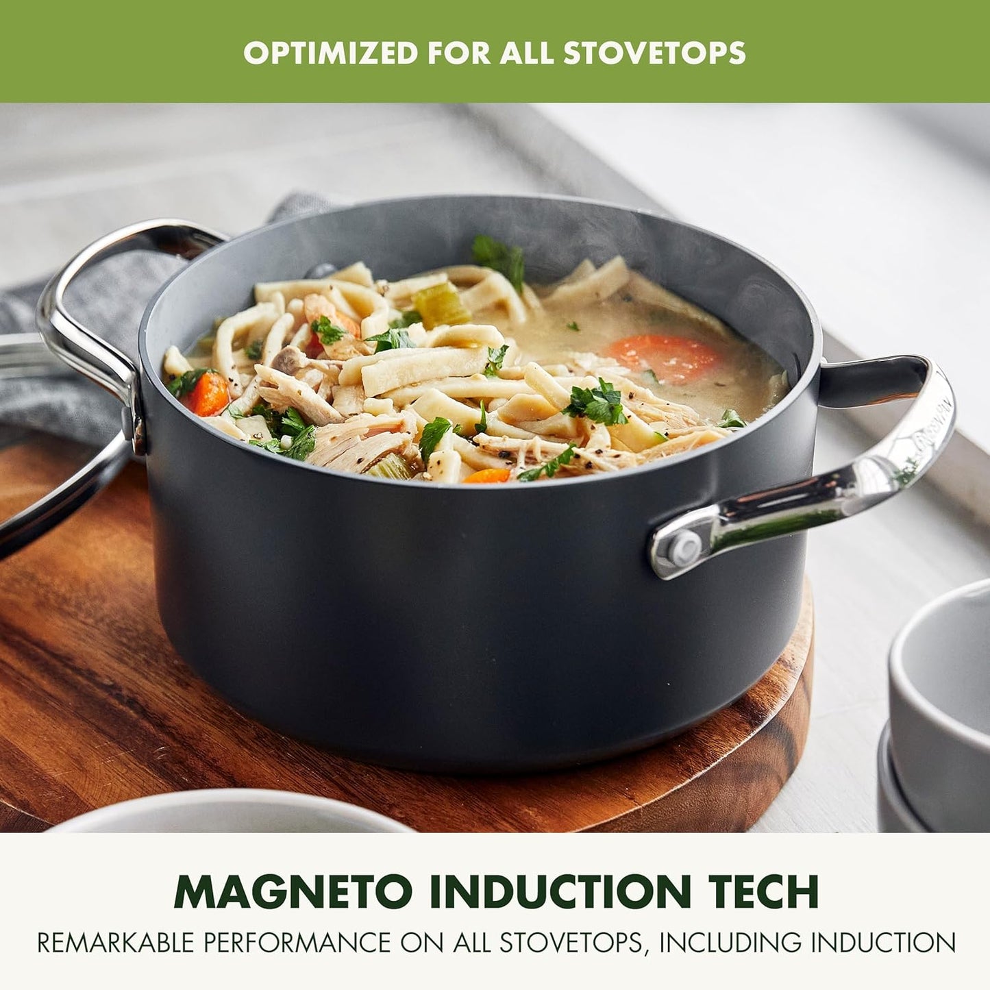 GreenPan Valencia Pro Hard Anodized Healthy Ceramic Nonstick 5QT Stock Pot with Lid, PFAS-Free, Induction, Dishwasher Safe, Oven Safe, Gray