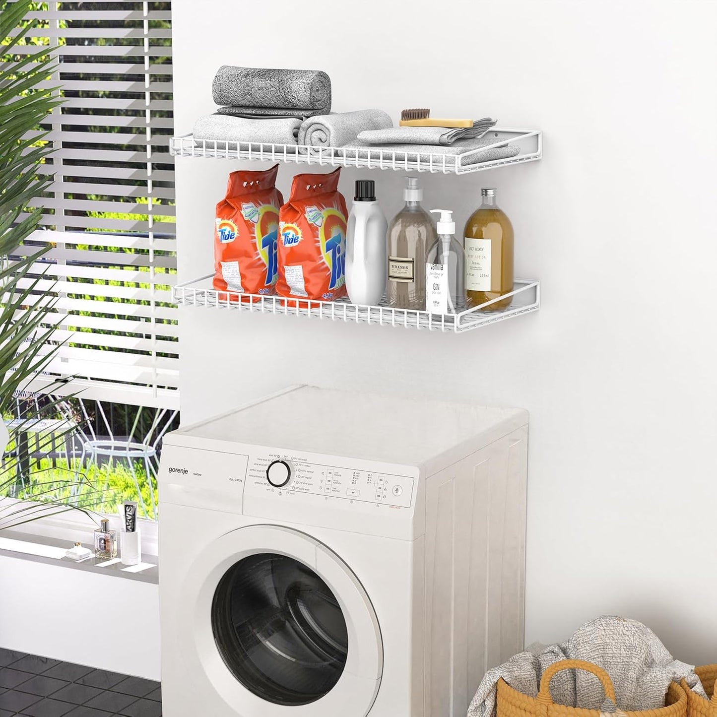 WALMANN 2 Pack Garage Wall Shelf, 23.5" x 12" Wall Mounted Storage Shelves for Garage, Closet, Laundry Room, Heavy Duty Wall Shelving, Holds Up to 65 Lbs(White)