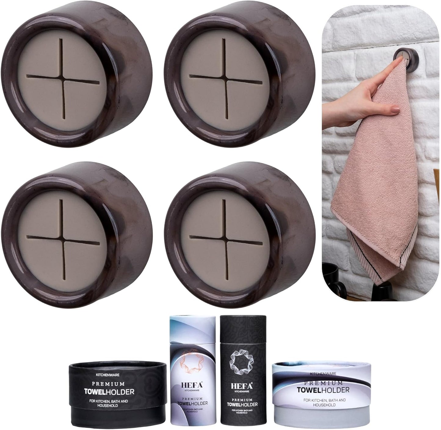 HEFA Towel Holder, Towel Hooks, Dish Towel Holder, Kitchen Organization, Bathroom Accesories, Kitchen Towel Hook, Kitchen Towel Holder, Hand Towel Holder, Kitchen Gadgets 4 Pack, Smoky Midnight