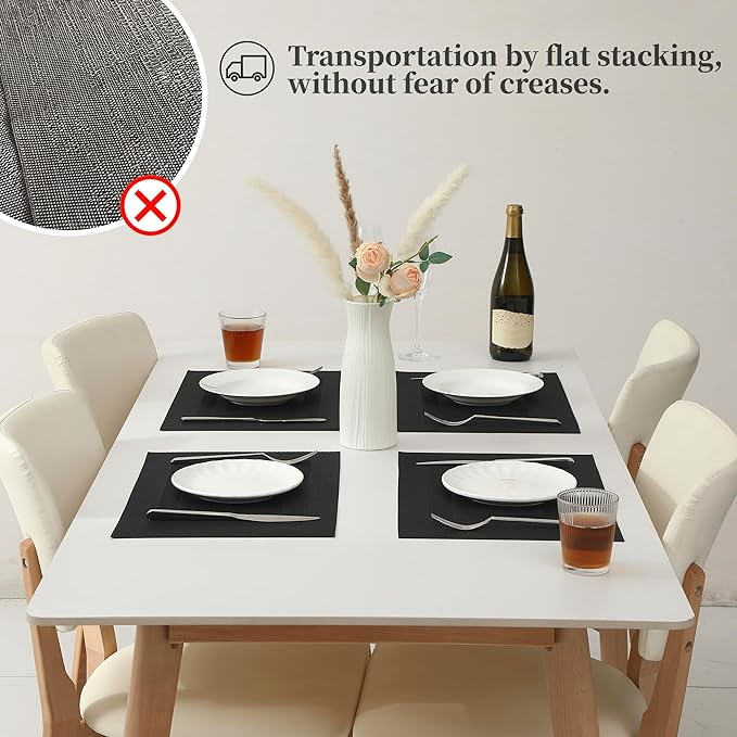 Leetaltree Black Frame Placemats Set of 8 - Heat Resistant Non-Slip Place mats for Dining Table, Washable Durable PVC Vinyl Woven Table Mats（Black Frame, 8）