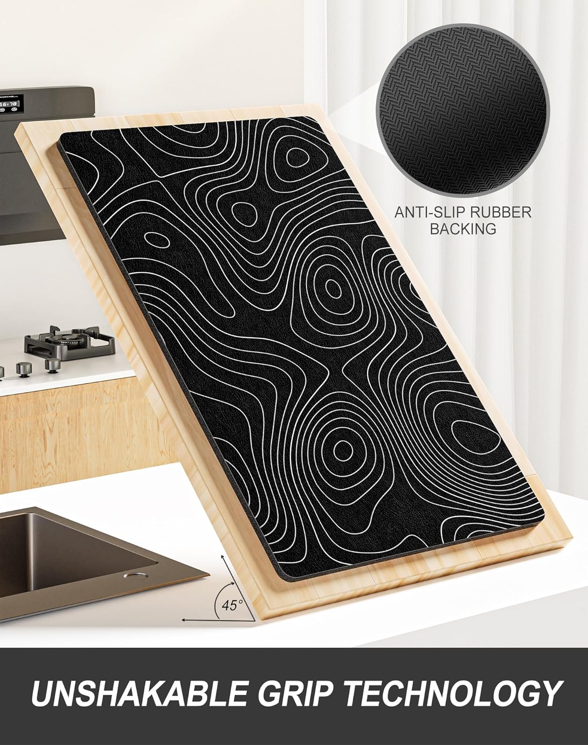 Rnivvi Dish Drying Mat for Kitchen Counter, 12 x 19" Cute Marble Super Absorbent Draining Pad, Non-Slip Heat Resistant Coffee Bar Mats for Coffee Machine Station Accessories, Line Art Dish Rack Pad