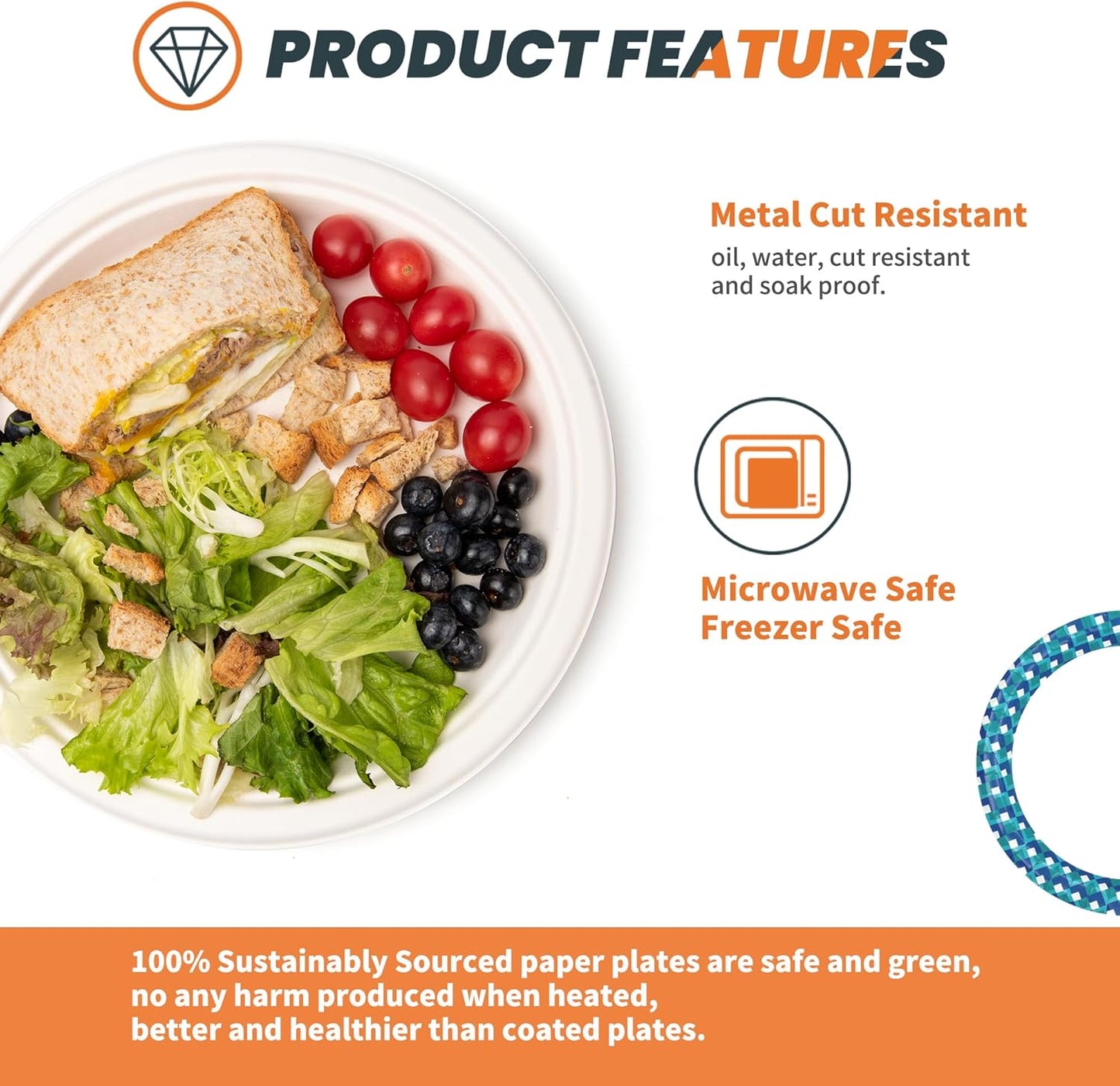 100% Compostable Plates - 125-Count Heavy Duty Disposable 10-Inch Plates Made of Bagasse - Eco-Friendly and Sustainable