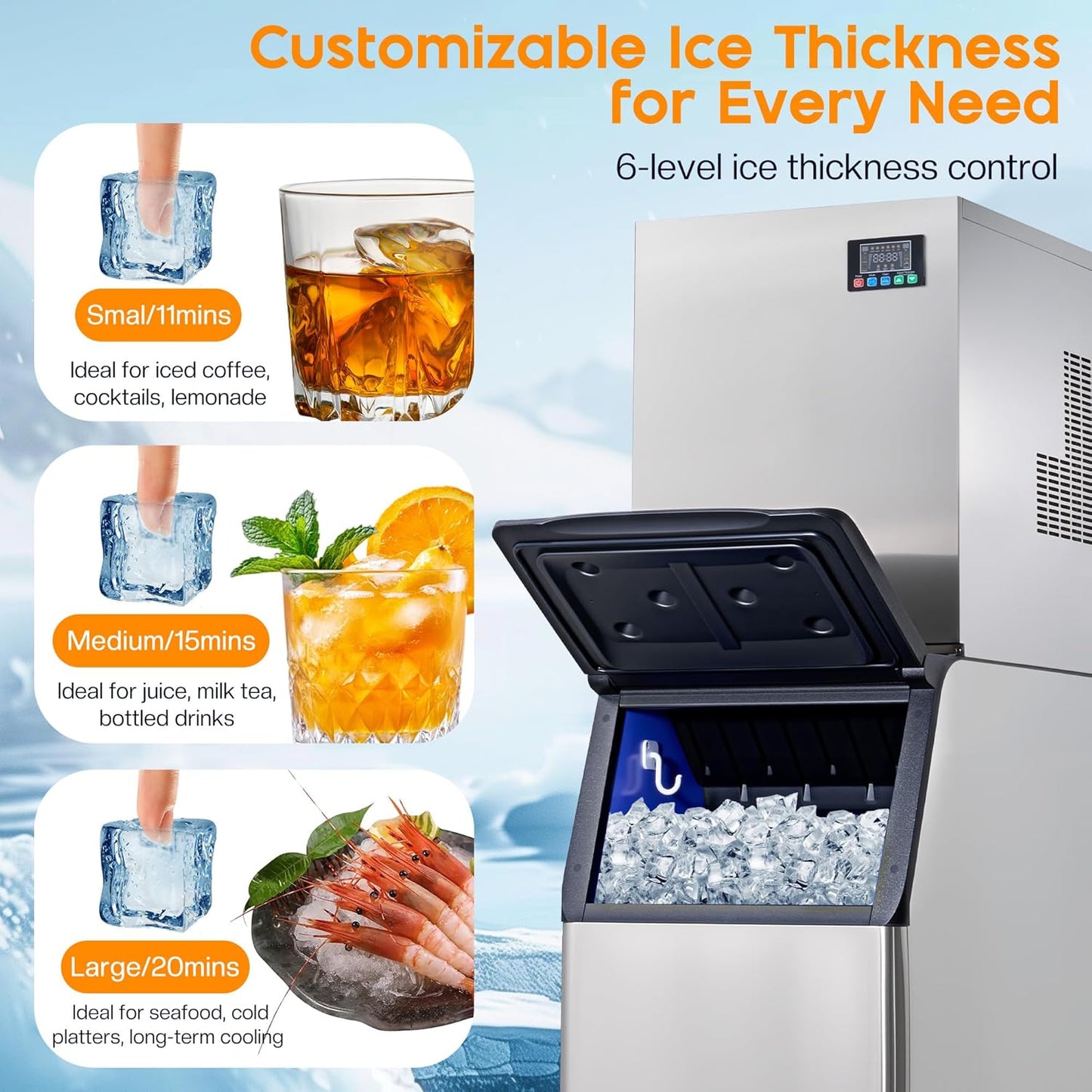 Albott Commercial Ice Maker, 400lbs/24H Stainless Steel ice Machine Countertop with 243lbs Storage Capacity, Self Cleaning for Home/Bar/Restaurant