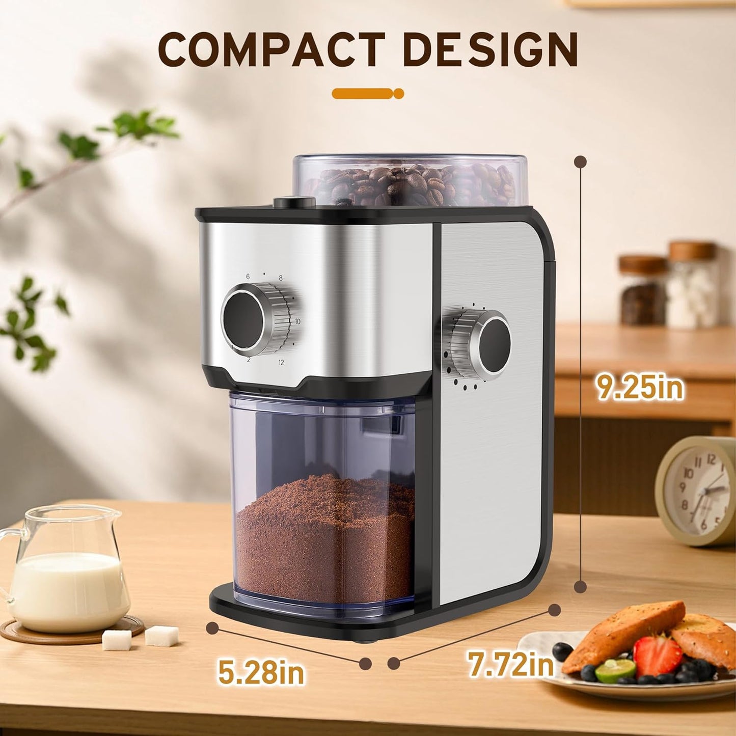 Coffee Grinder Electric Burr Coffee Bean Grinder for 2-12 Cups, Adjustable Burr Mill for 14 Grinding Settings, Stainless Steel