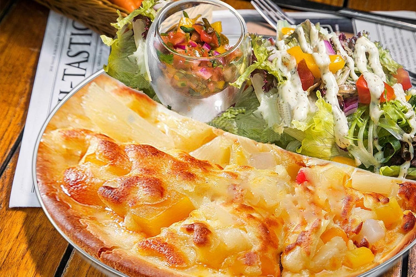 13½ inch Pizza Pan Set, Set of 3, Stainless Steel Pizza Pan Set Large Pizza Oven Pans Tray for Baking Serving, Healthy & Heavy Duty, Dishwasher Safe & Easy Clean