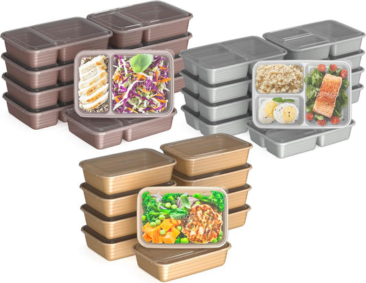 Bentgo Prep 60-Piece Meal Prep Kit - Reusable PFAS & BPA-Free Food Containers, 1-Compartment, 2-Compartment, & 3-Compartments - Microwave, Freezer, & Dishwasher Safe (Gleam Metallics)