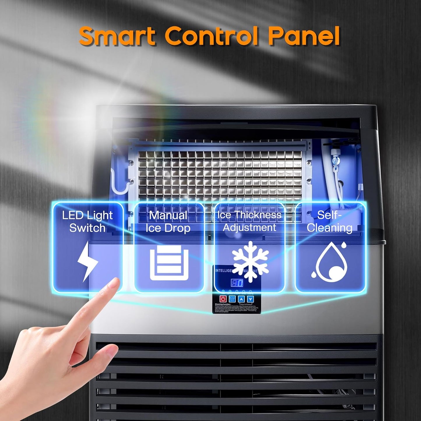 Albott Commercial Ice Maker with 2 Way Water Inlet, 450lbs/24H Freestanding ice Machine Countertop with 24lbs Storage Capacity, Self Cleaning for Home/Bar/Restaurant