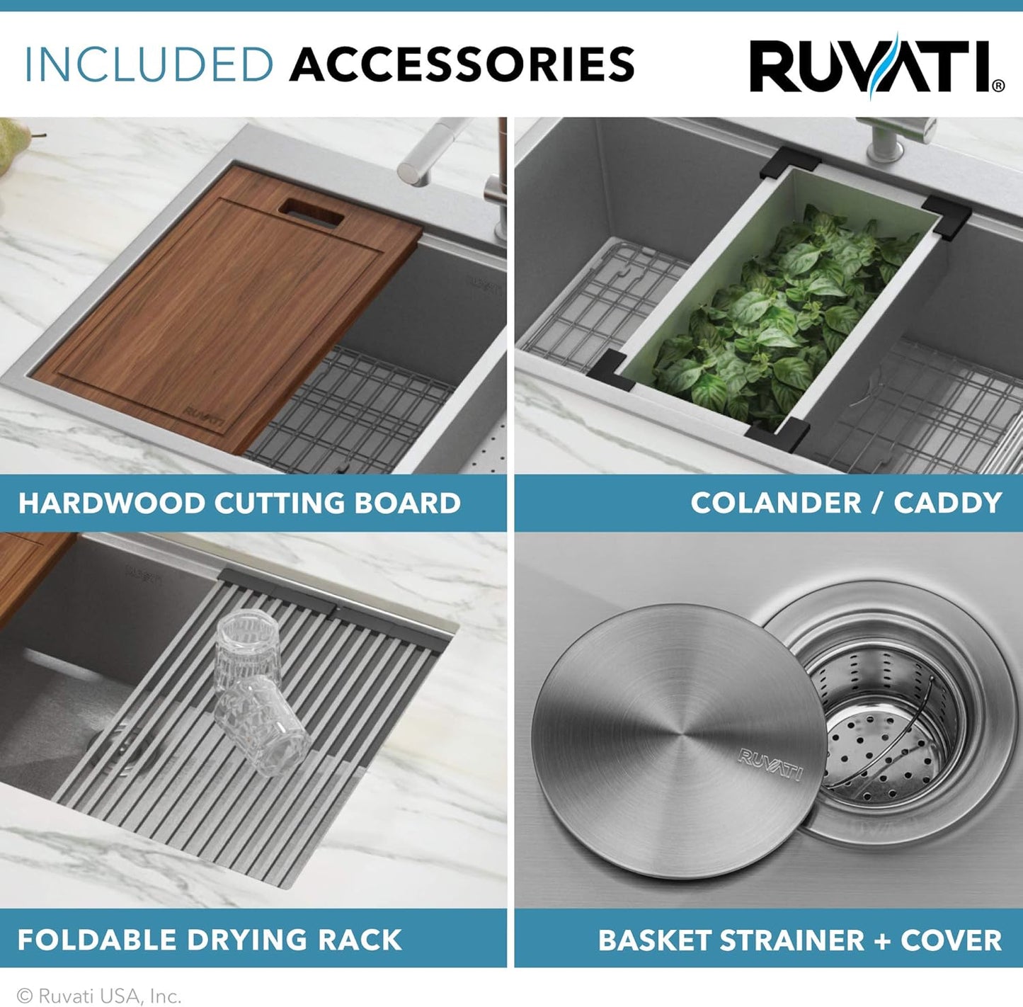 Ruvati 36-inch Rounded Corners Apron-front Workstation Farmhouse Kitchen Sink - 16 Gauge Stainless Steel Kitchen Sink Single Bowl with Brushed Finish hides scratches - RVH9300