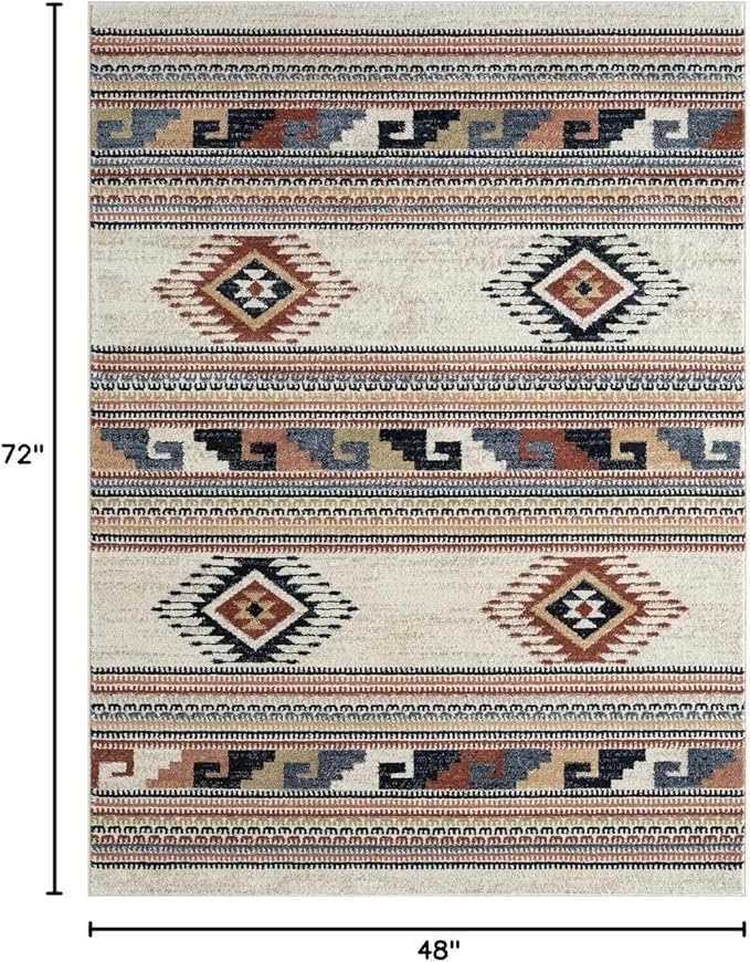 Abani Multicolor Southwestern Design Area Rug - Non-Shed Orange, Grey & Beige Tribal Pattern Dining Room Carpet Rugs (4'x6')