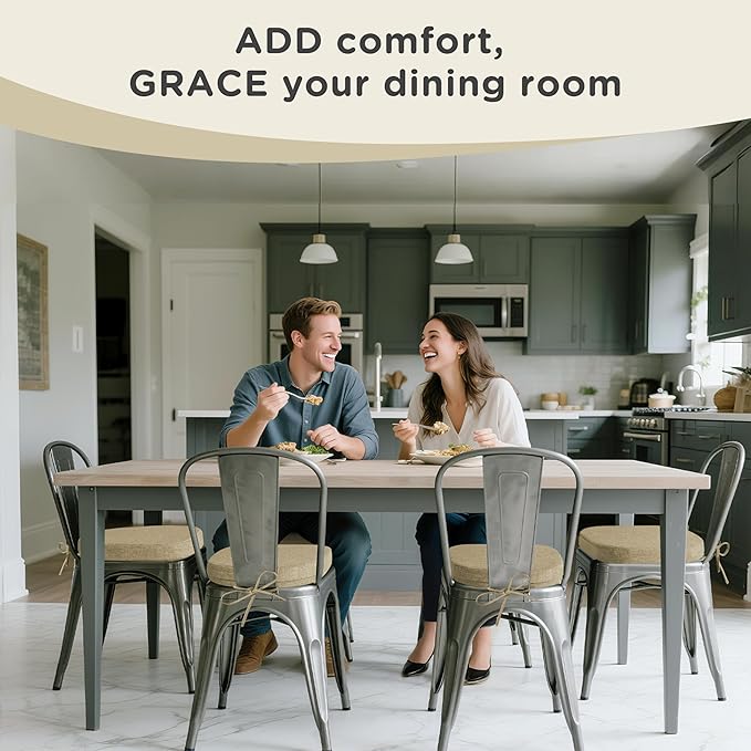 AddGrace Set of 4 Chair Cushions for Metal Dining Chairs 14x14 Chair Pads with Ties Non Slip Thick Seat Cushions with Textured and Removable Cover Beige