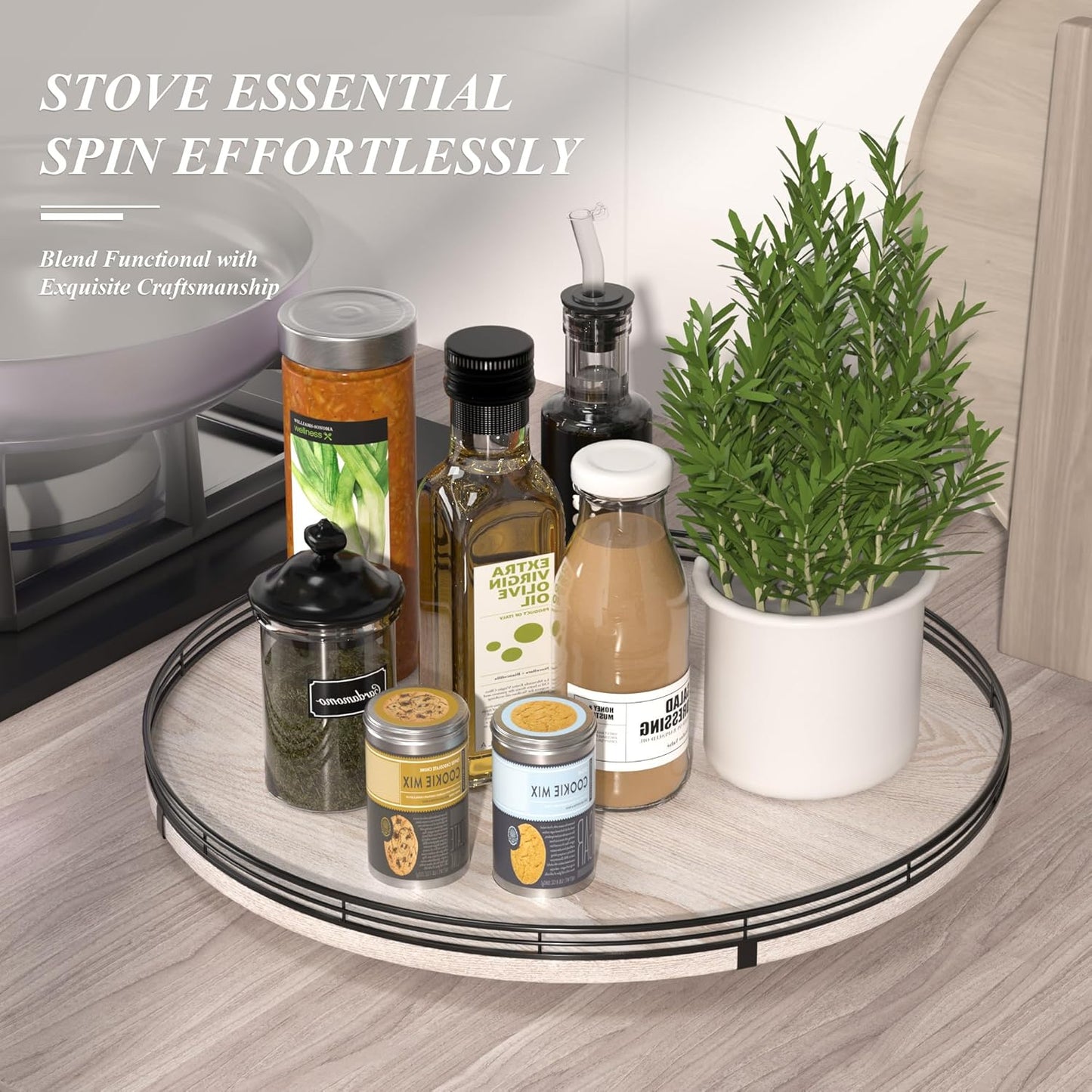 18" Lazy Susan Wood Turntable Organizer for Kitchen Decor, Farmhouse Round Wooden Lazy Susan Organization and Storage for Cabinet, Dining Table, Pantry, Bathroom, Countertop, Centerpiece, Home Decor