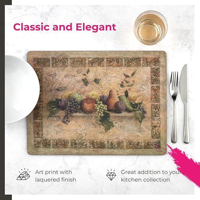 Pimpernel Tuscan Palette Collection Placemats & Coasters Set – (15.7" x 11.7") Cork-Backed Dining Table Accessories with Artistic Italian Design, Heat & Stain Resistant Lacquered Finish