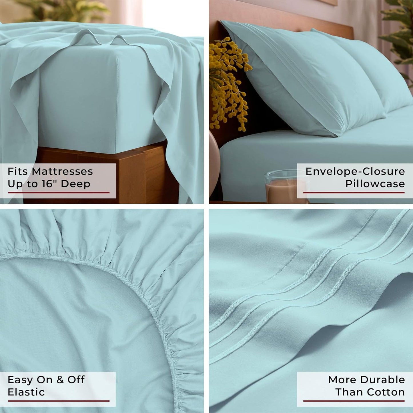Mellanni Queen Sheets Set - 4 PC Iconic Collection Bedding - Hotel Luxury, Extra Soft, Cooling Bed Sheets - Wrinkle, Fade, Stain Resistant (Queen, Aqua)