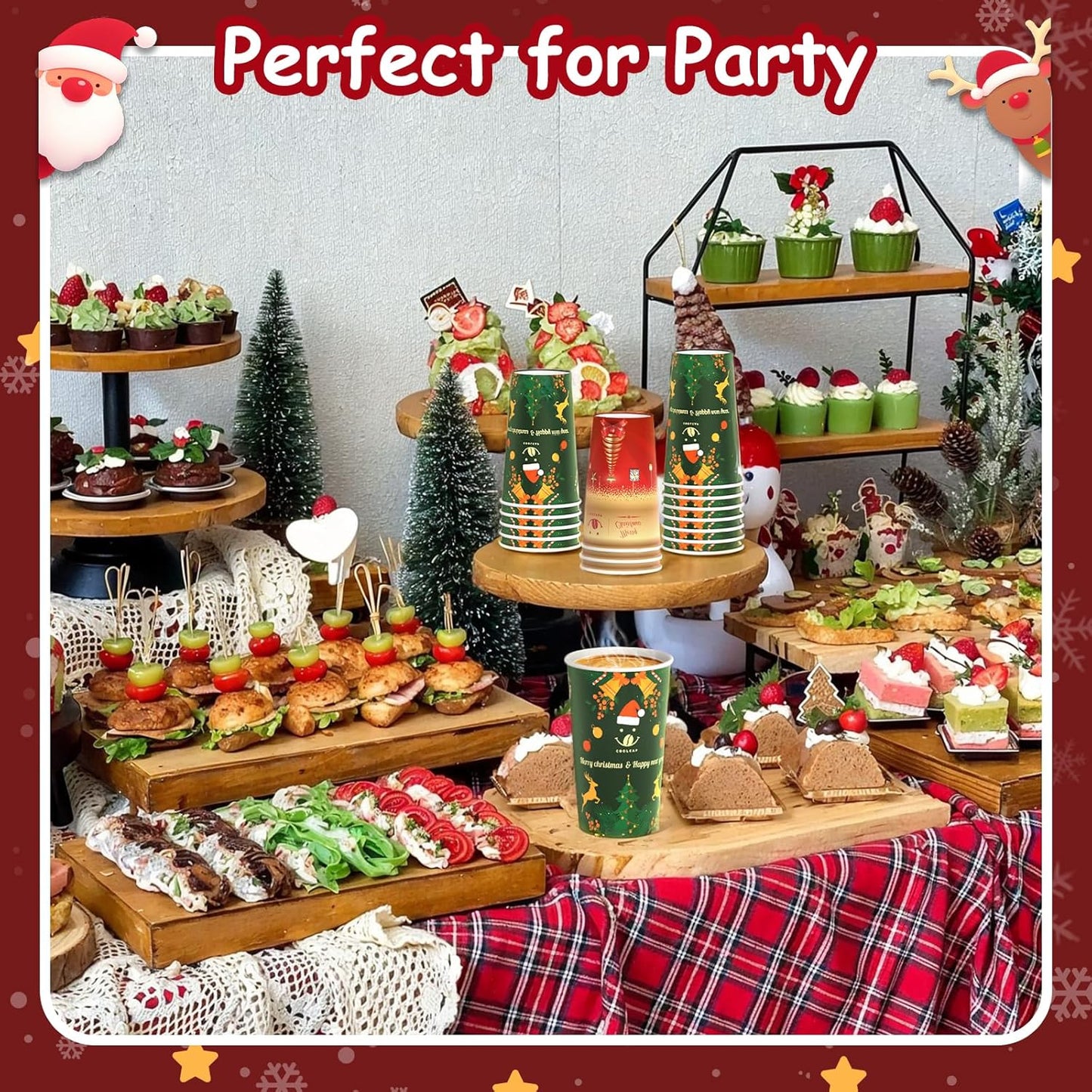 Christmas Coffee Cups, 50 Pack Party Decor, To Go Paper Hot Cups for Chocolate, Cocoa, Coffee (Red, 16 Ounce)