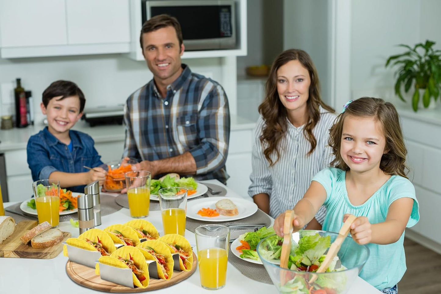 Stainless Taco Holders Set: 4-Stand Holders for 3 Tacos, Easy to Clean, Dishwasher Safe, Street Taco Ready