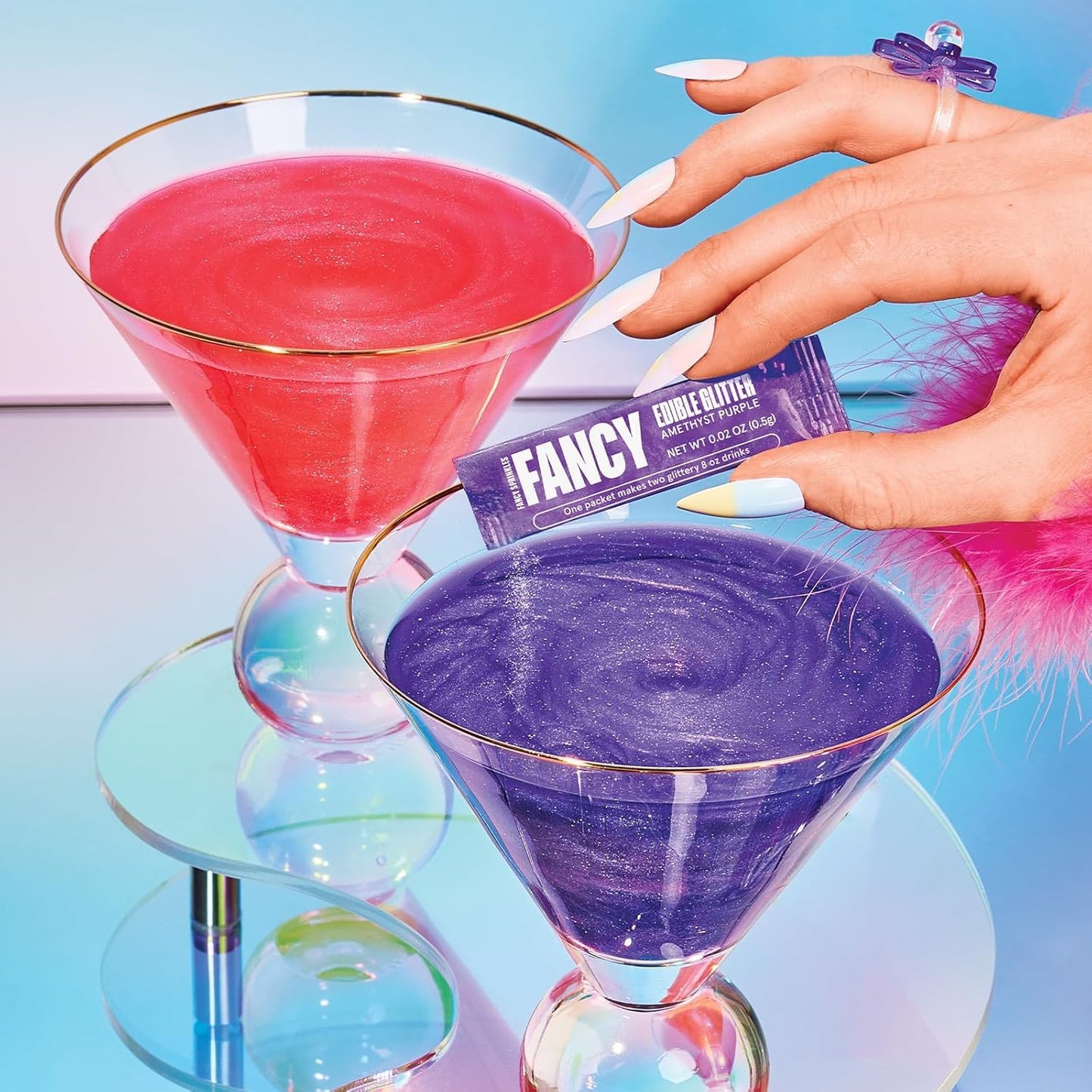 Fancy Sprinkles Pretty Young Thing Edible Glitter Packets Portable & On-The-Go for Sparkling Drinks, Champagne, Cocktails, Wine, Beer, & more. (2 Pack)