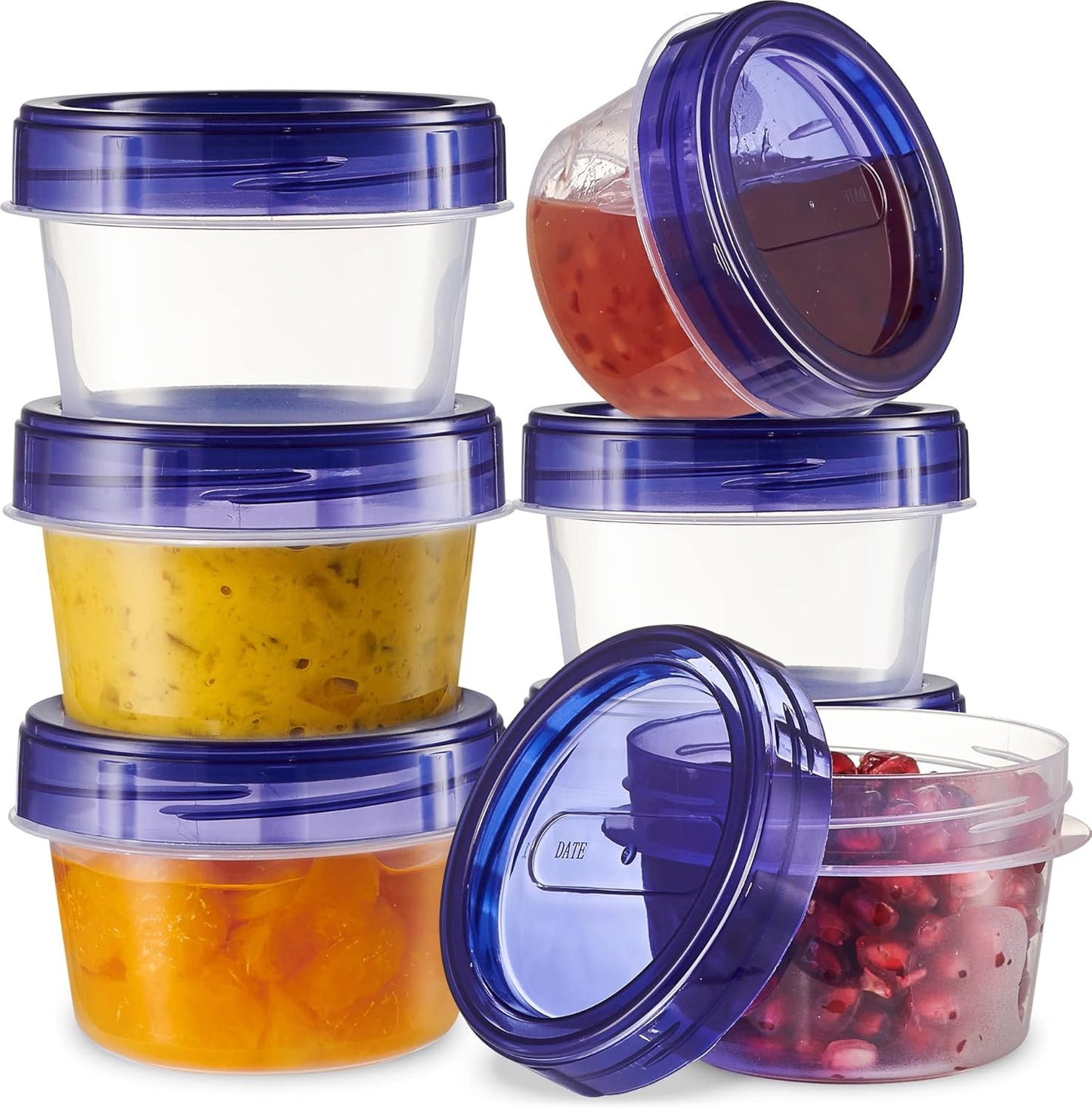 PLASTICPRO 12 Pack Twist Cap Food Storage Containers with Blue Screw on Lid- 4 oz Reusable Meal Prep Containers - Small Freezer Containers Microwave Safe Blue Plastic Food Storage