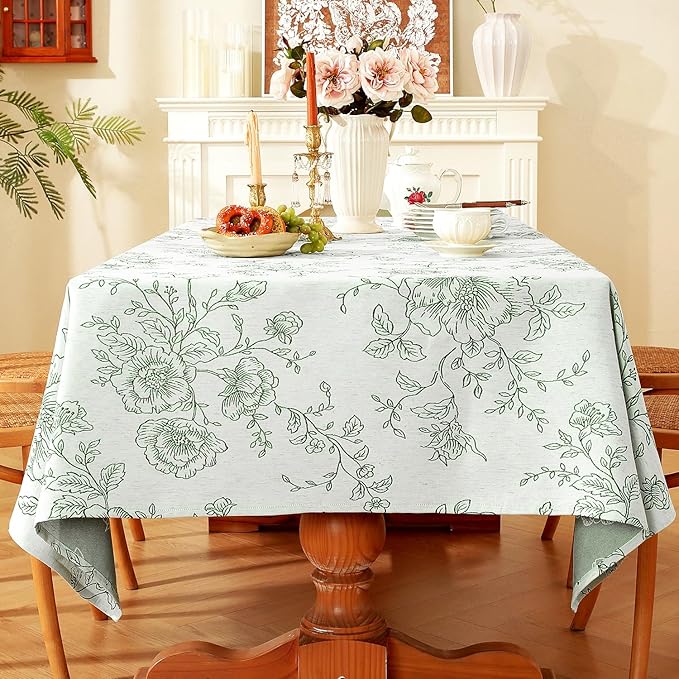 Chassic Premium Vintage Farmhouse Damask Floral 60 x 104 inch Rectangle Table Cloth – Water Resistant Linen Textured Jacquard Tablecloth for Kitchen Dining & Picnic Decor - Green