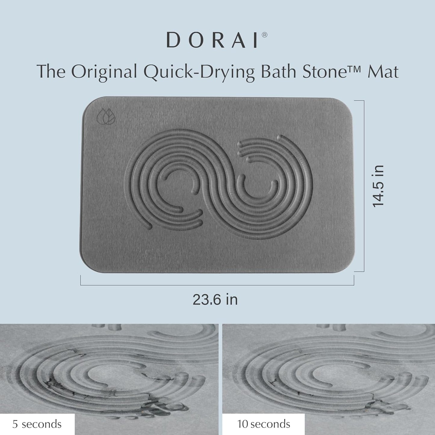 Dorai Home Bath Stone Mat 23.6"x15.4" (2-Pack) – Quick-Dry, Non-Slip Diatomite Stone Bath Mat for Bathroom, Zen Slate