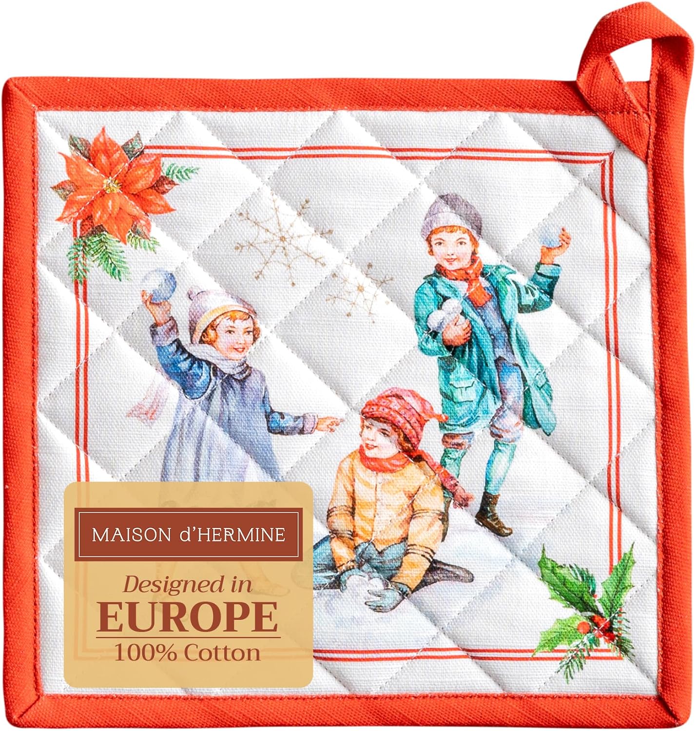 Maison d' Hermine Pot Holders 100% Cotton Heat Resistant Potholders 8" x 8" Hot Pads with Loop BBQ, Cooking, Baking, Grilling, Kitchen, Handling Hot Pans (Pack of 1, Chromo)