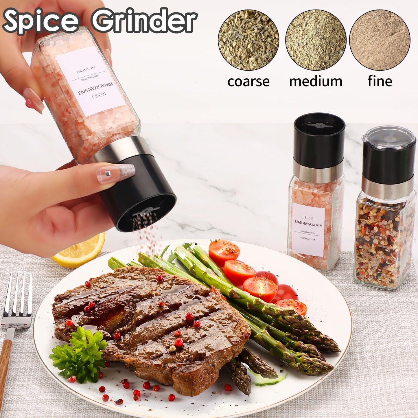 Spice Jars - 24 Pcs, Spice Jars with Labels, Glass Seasoning Jars with Bamboo Lids, Seasoning Containers,Empty Glass Spice Container Set , Seasoning Organizer, Kitchen Set, with Pepper Grinder