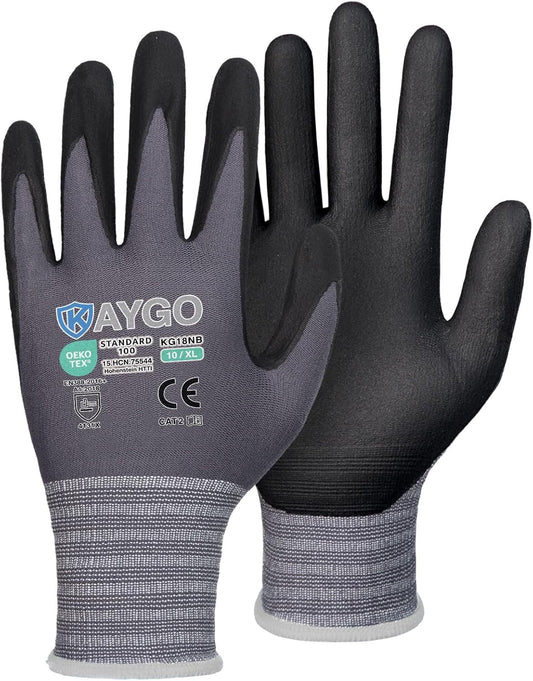 KAYGO Safety Work Gloves MicroFoam Nitrile Coated, 60 Pairs KG18NB,Seamless Knit Nylon Glove for Men and Women, Ideal for Automotive,Warehouse,Construction (X-Large,Gray)