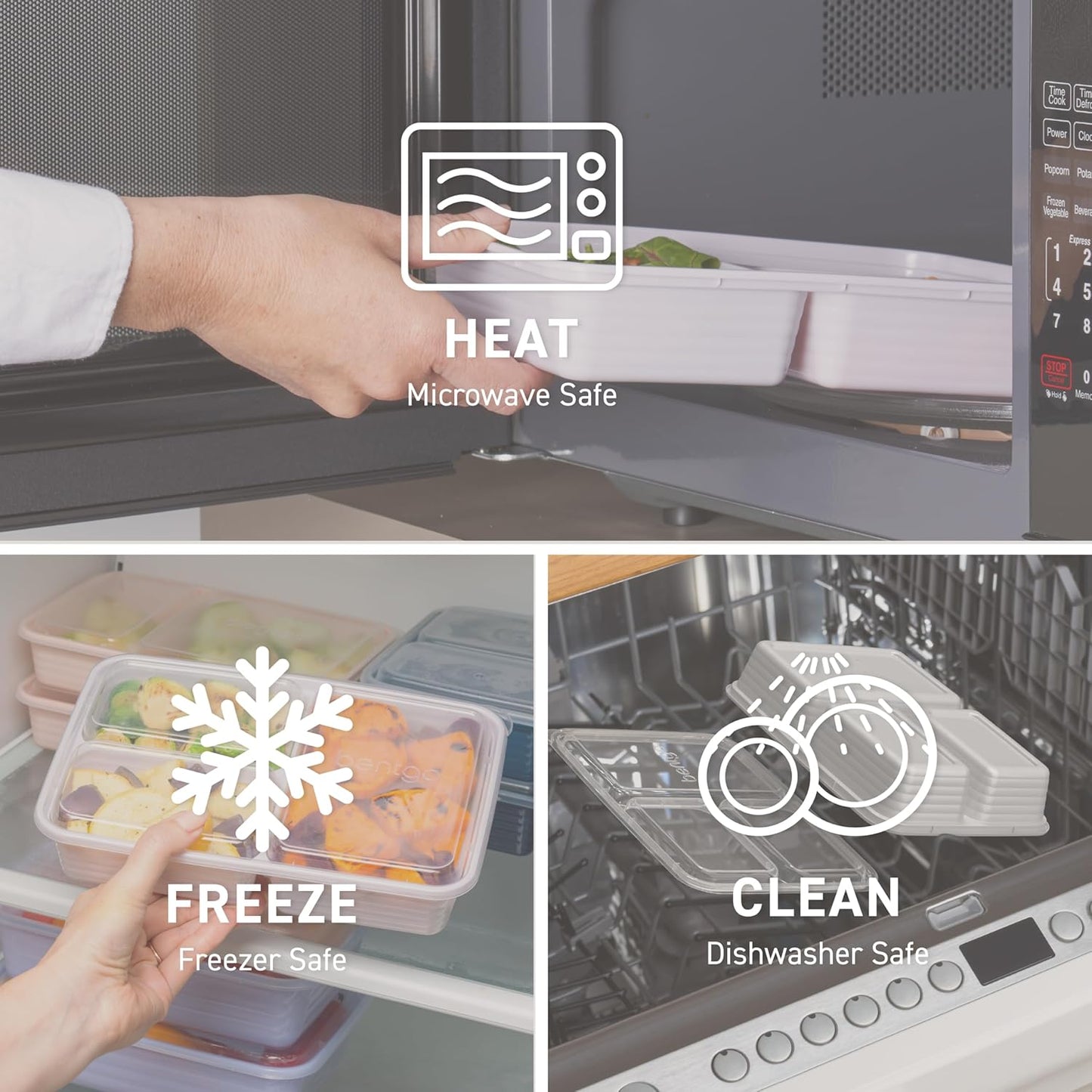 Bentgo 20-Piece Lightweight, Durable, Reusable BPA-Free 3-Compartment Containers - Microwave, Freezer, Dishwasher Safe - Stone Gray