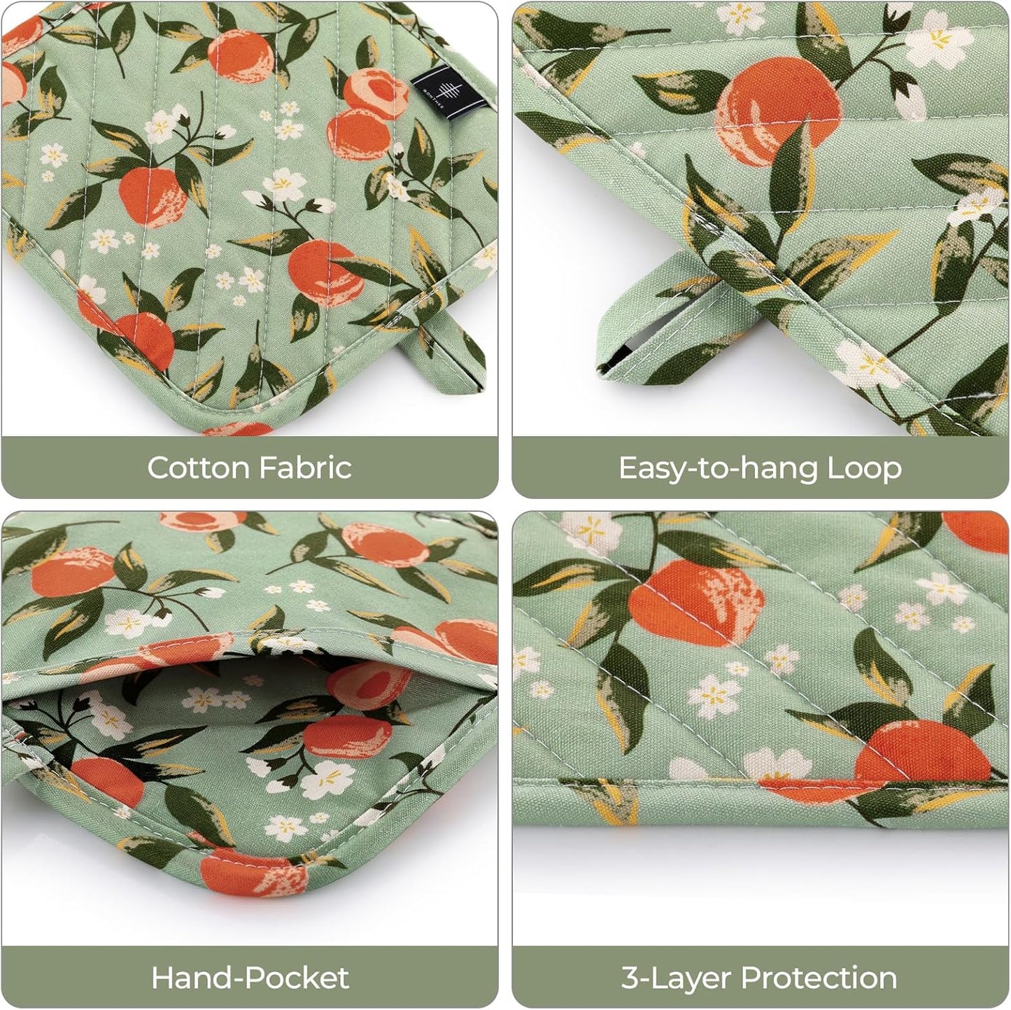 Pot Holders for Kitchen Heat Resistant Hot Pads for Countertops Oven Pot Holders Cotton Potholders for Kitchen Cooking Baking (Watercolor Apricot)