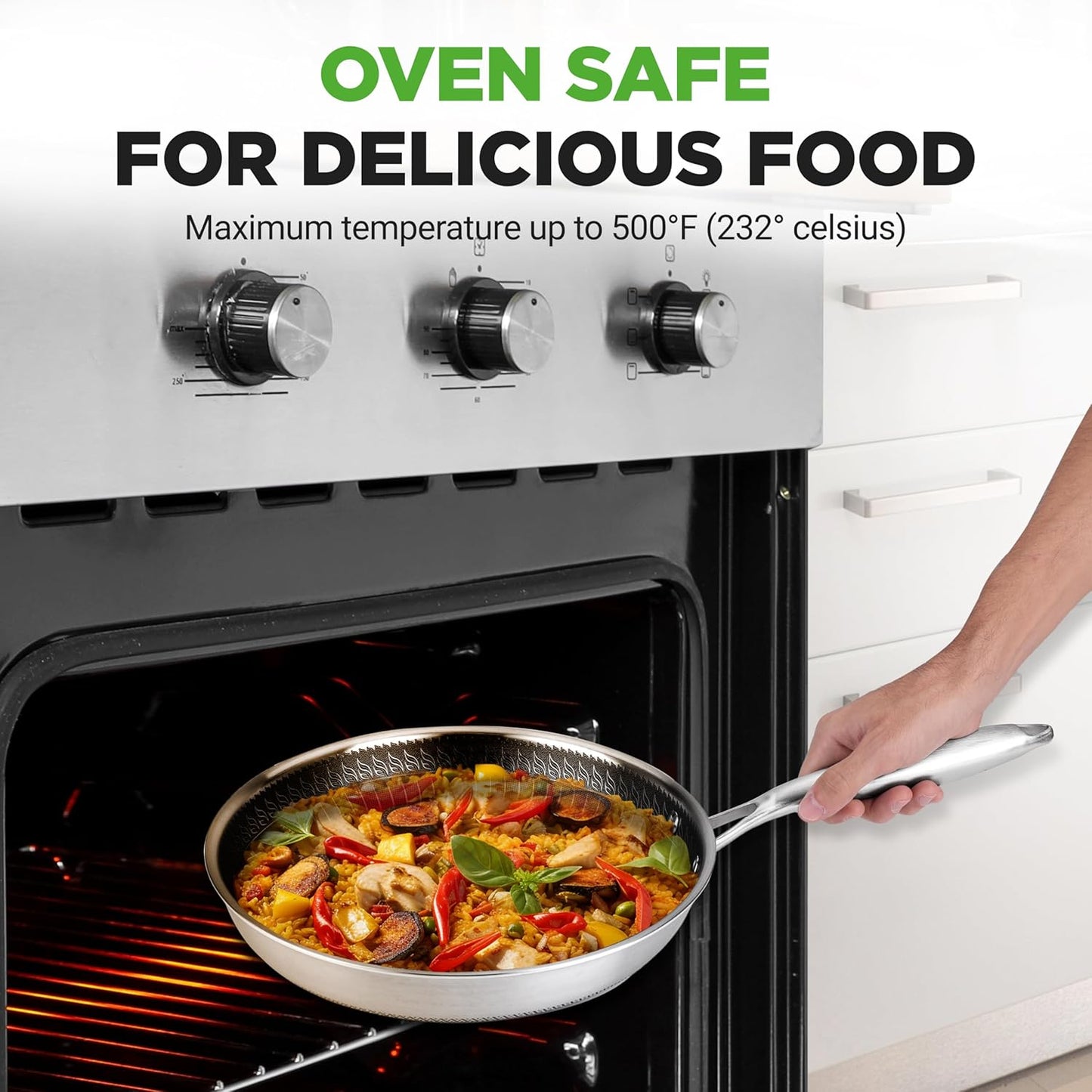 NutriChef 7-Piece Tri-Ply Stainless Steel Frying Pan Set & Wok – Nonstick, Induction Compatible, Oven Safe, Scratch-Resistant, Dishwasher Safe