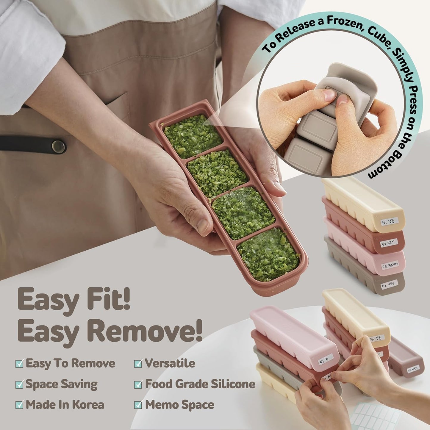 Silicone Freezer Trays with Lid,1.7oz 4 Section 4 Sets-Leak Proof Silicone Freezer molds for Homemade Baby Food Breastmilk, Purees, Vegetables, Baby Food Jars Ice Tray with Lid BPA Free Mix