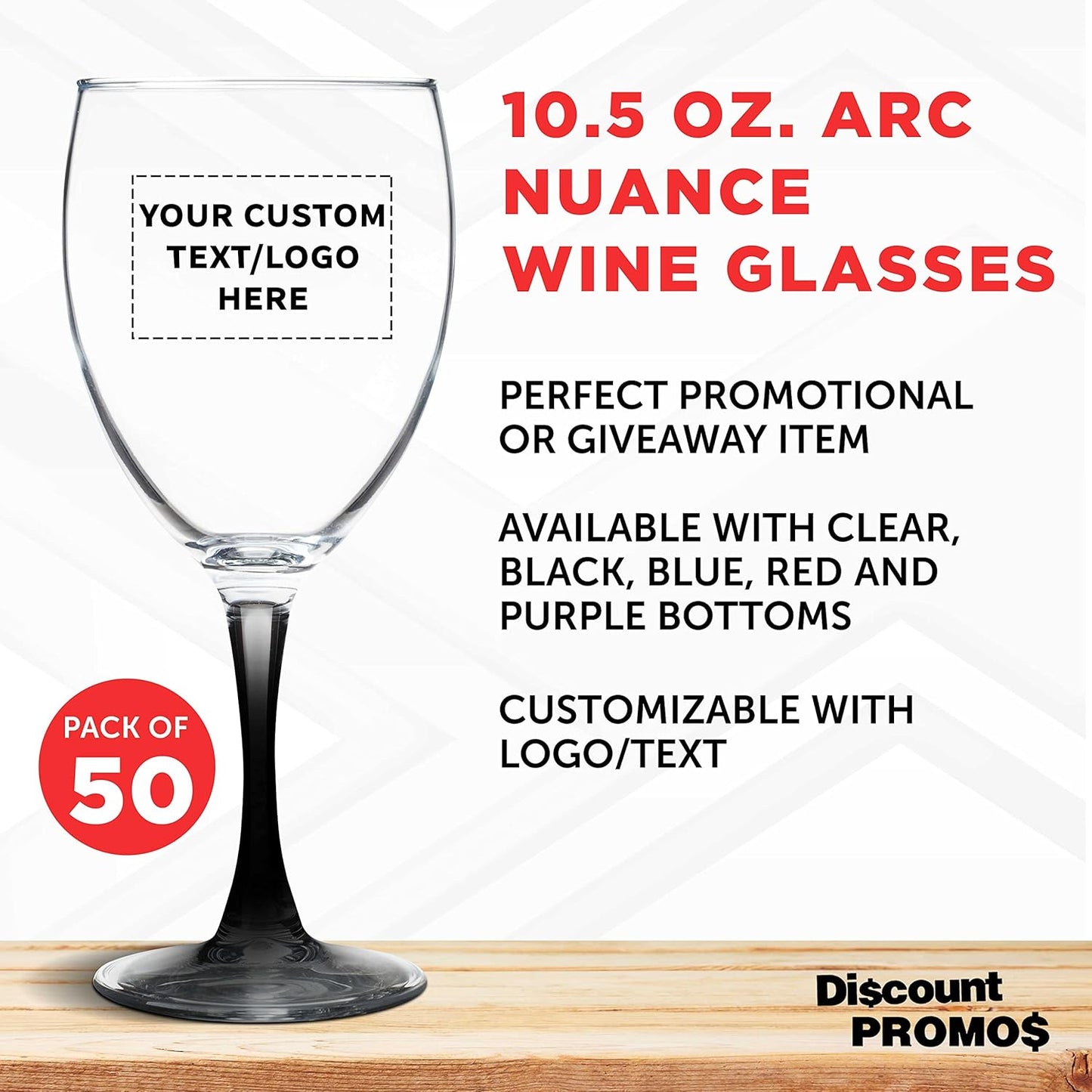 Custom Nuance Wine Glasses by ARC 10.5 oz. Set of 50, Personalized Bulk Pack - Restaurant Glassware, Perfect for Red Wine, White Wine, Cocktails - Black