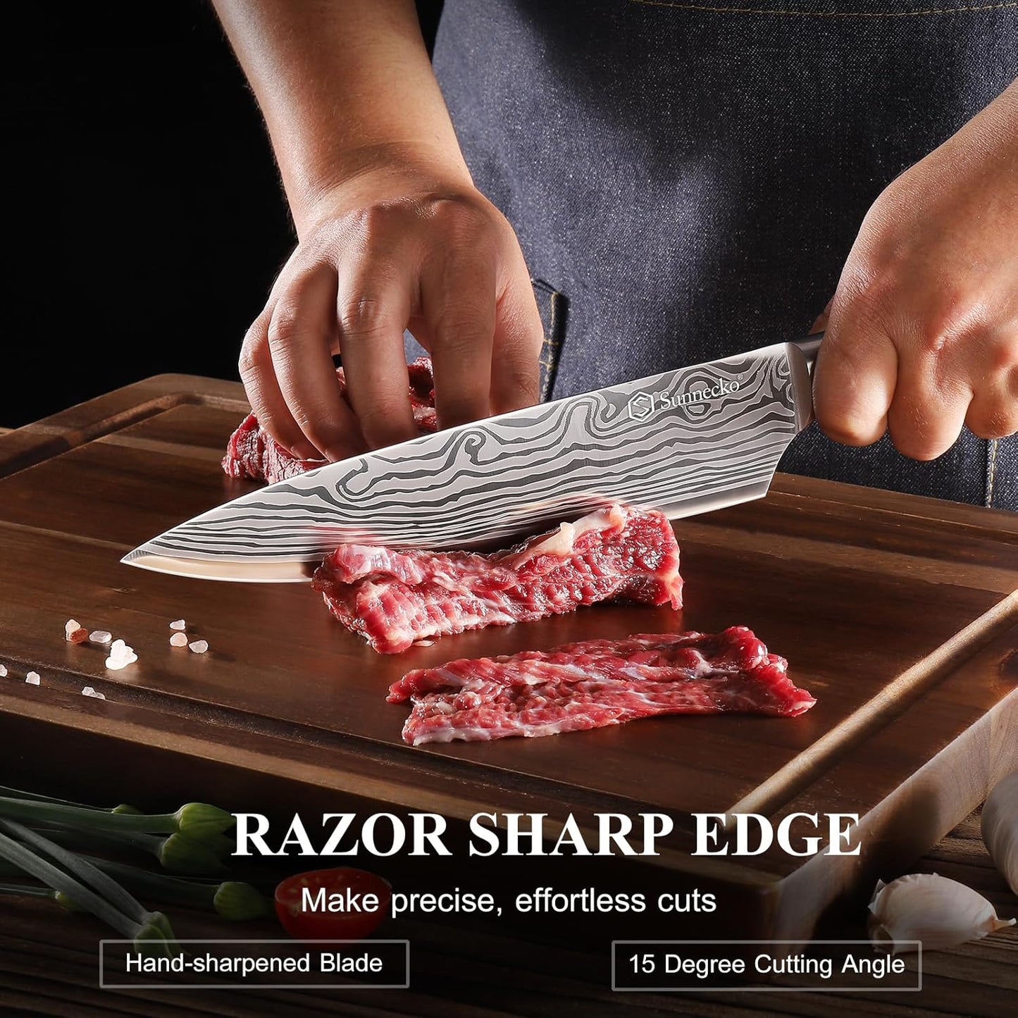 Sunnecko Kitchen Knife Set 5 Piece Chef Knife Set Professional High Carbon Stainless Steel, Sharp Kitchen Knives with Wooden Handle