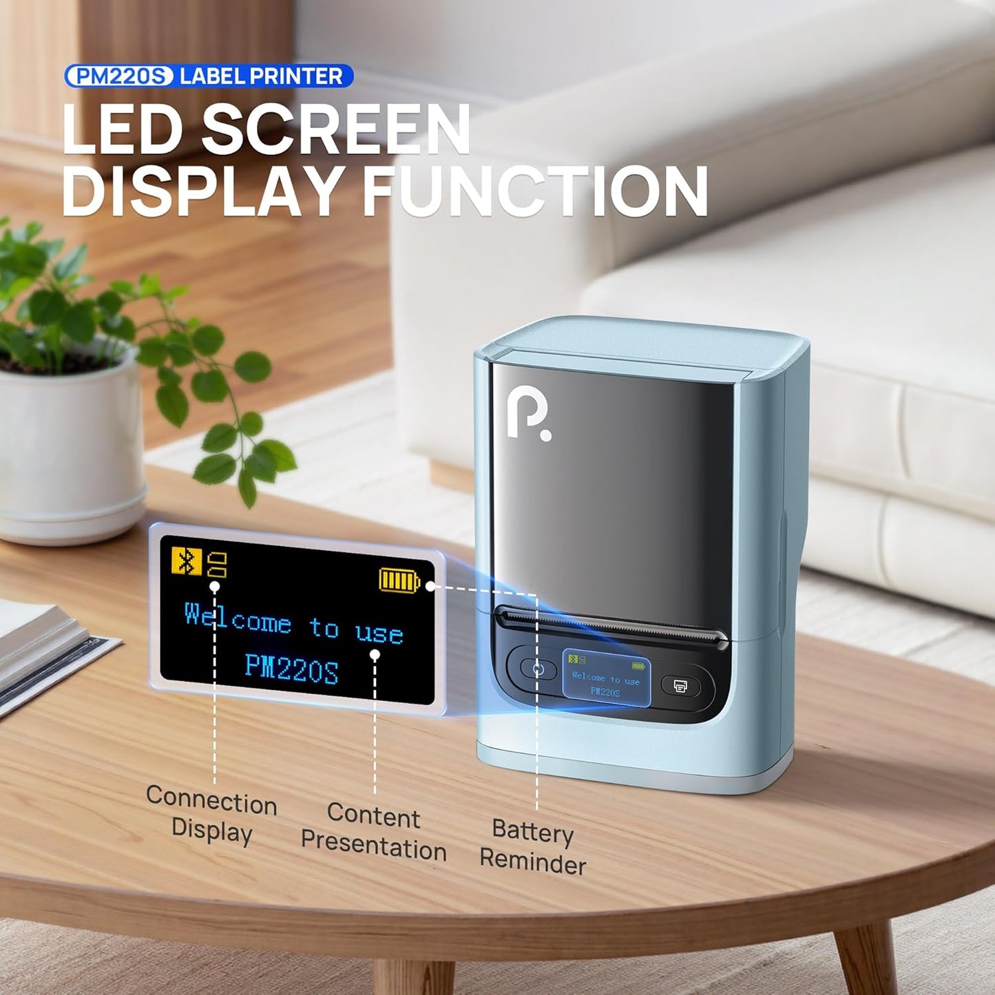 POLONO PM220S Label Maker Machine with Tape, 2 Inch Bluetooth Thermal Label Printer, Portable Sticker Printer for School, Office, Home, Business, Label Maker with 2'' x1.18'' Labels, Blue