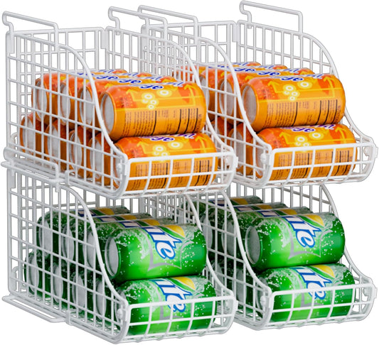 Can Storage Organizer Pantry, Stackable Kitchen Canned Food Holder With Handles, Can Organizer For Pantry Countertop Cabinet, Beverage Drink Pop Soda Can Dispenser Patent Pending (White, 4 Pack)