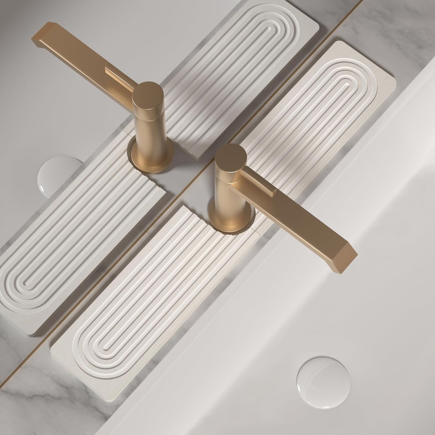 Faucet Mat for Kitchen Sink, Diatomite Stone Drying Sink Protectors, Bathroom Faucet Splash Guard, Quick Dry Water Absorbing, Non-Slip Stone Tray for Kitchen Counter, White, 23.6" x 3.9"