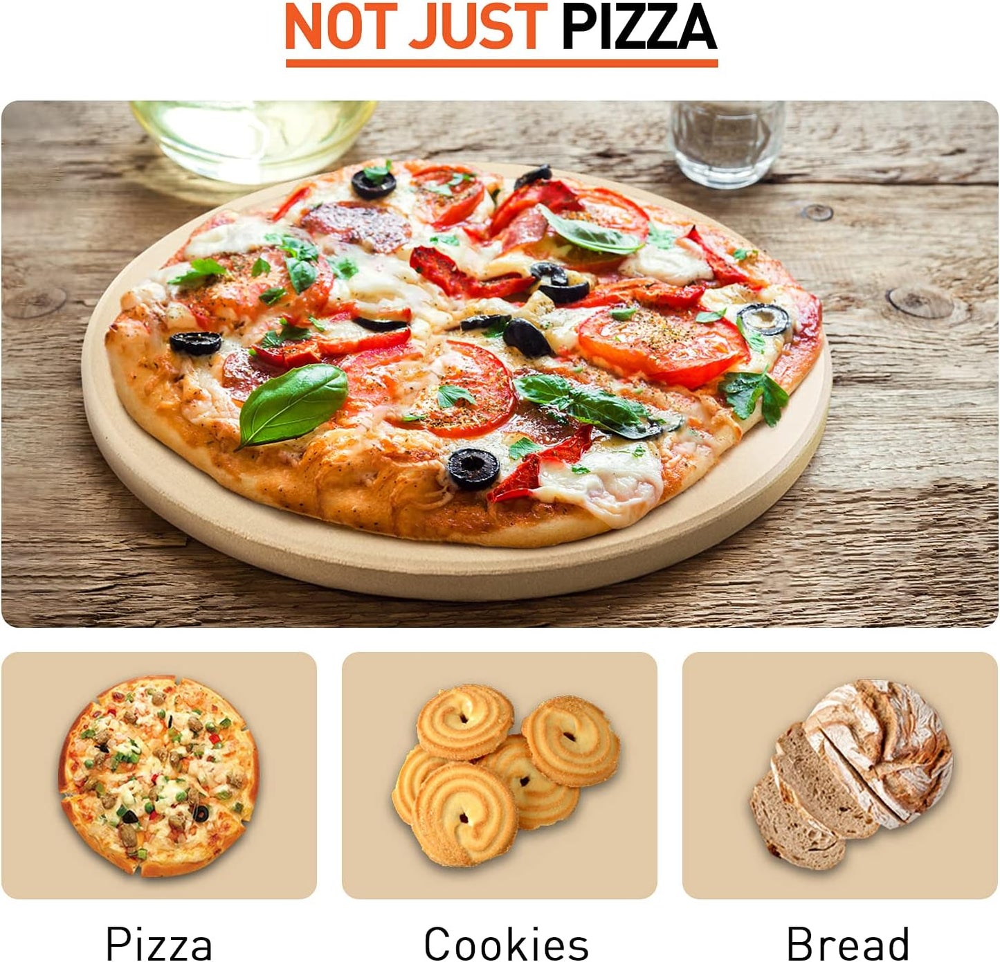 12 Inch Pizza Stone for Oven and Grill, Round Cordierite Baking Stone Thermally Shock Resistant for No More Soggy Pizza, Includes Scraper, Fits Standard Ovens (0.6" Thick)