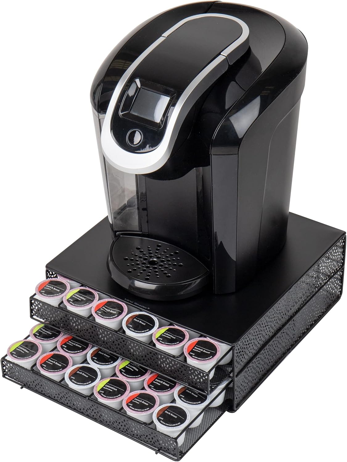 Mind Reader Single Serve Coffee Pod Organizer with 2 Drawers, 72 Pod Capacity, Metal Mesh, 13"L x 12.75"W x 5"H, Black